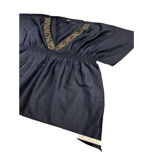 H&M Womens Black Embroidered V-Neck Tunic Size 16 Polyester - Picture 10 of 12